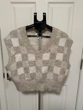 William Rast Tan & White Checkered Sweater Vest